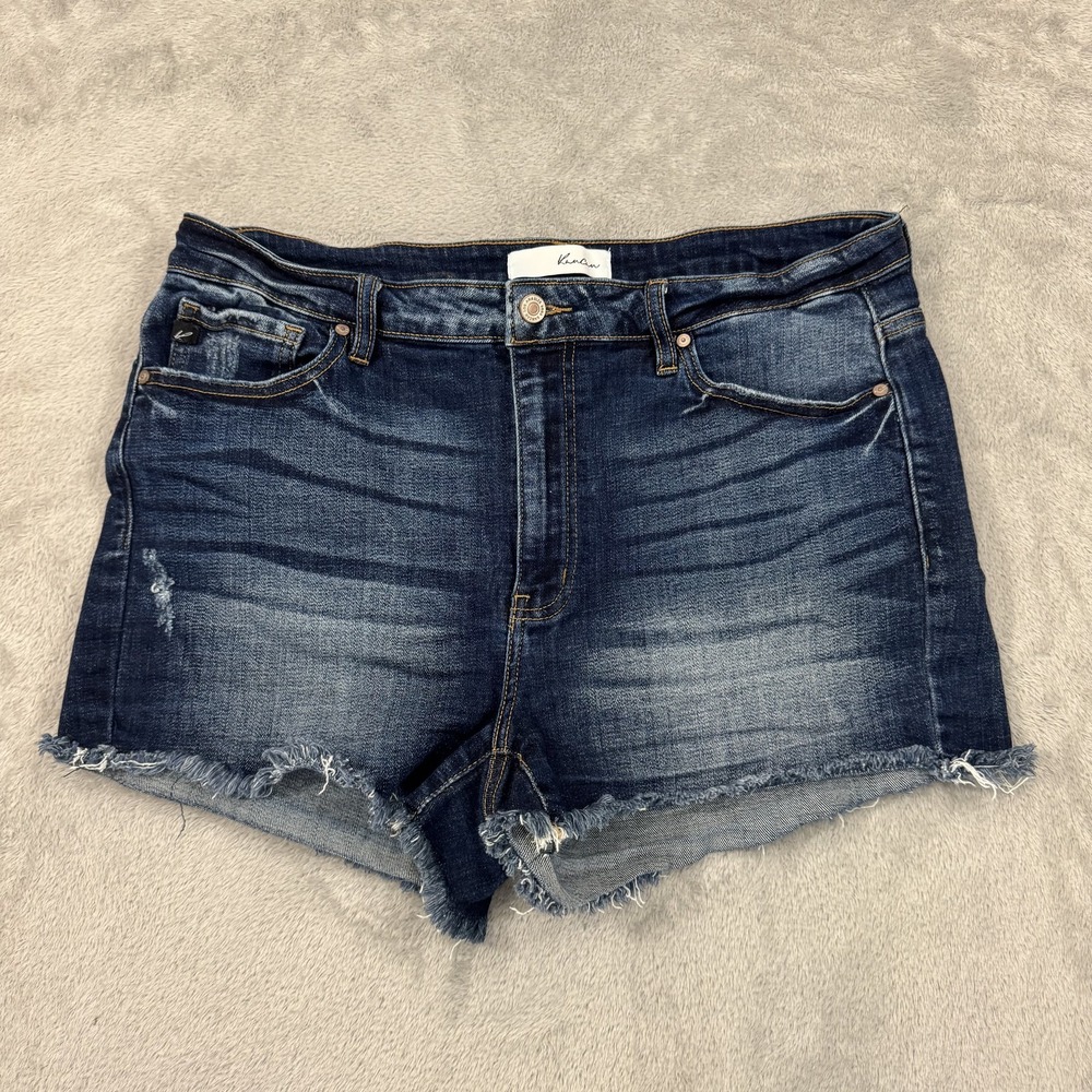 KanCan Shorts Womens XL Blue Stretch High Rise Cutoff Raw Hem Distressed 3in